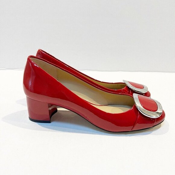 Michael Michael Kors Red Patent Leather with Silver Buckle Pump Size 7.5 M - Picture 2 of 9